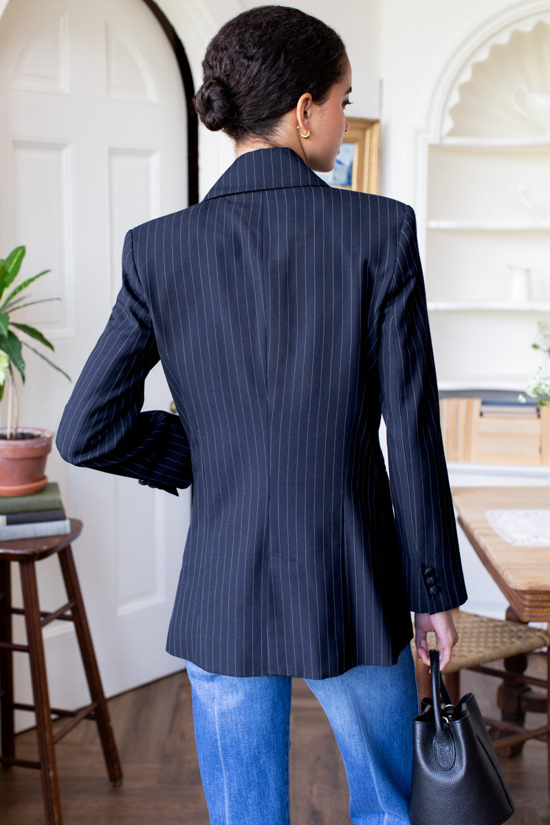 Strong Shoulder Blazer - Navy Pinstripe