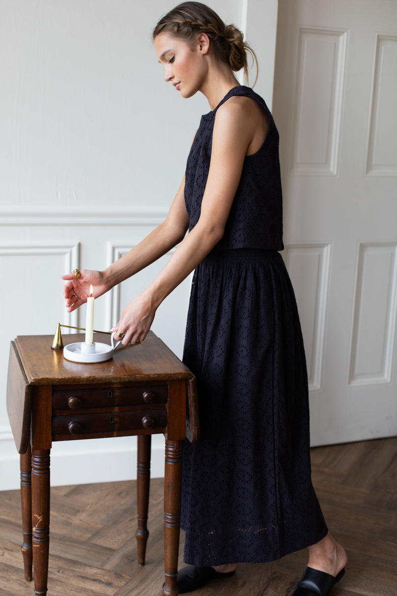 Wide Hem Skirt - Midnight Eyelet