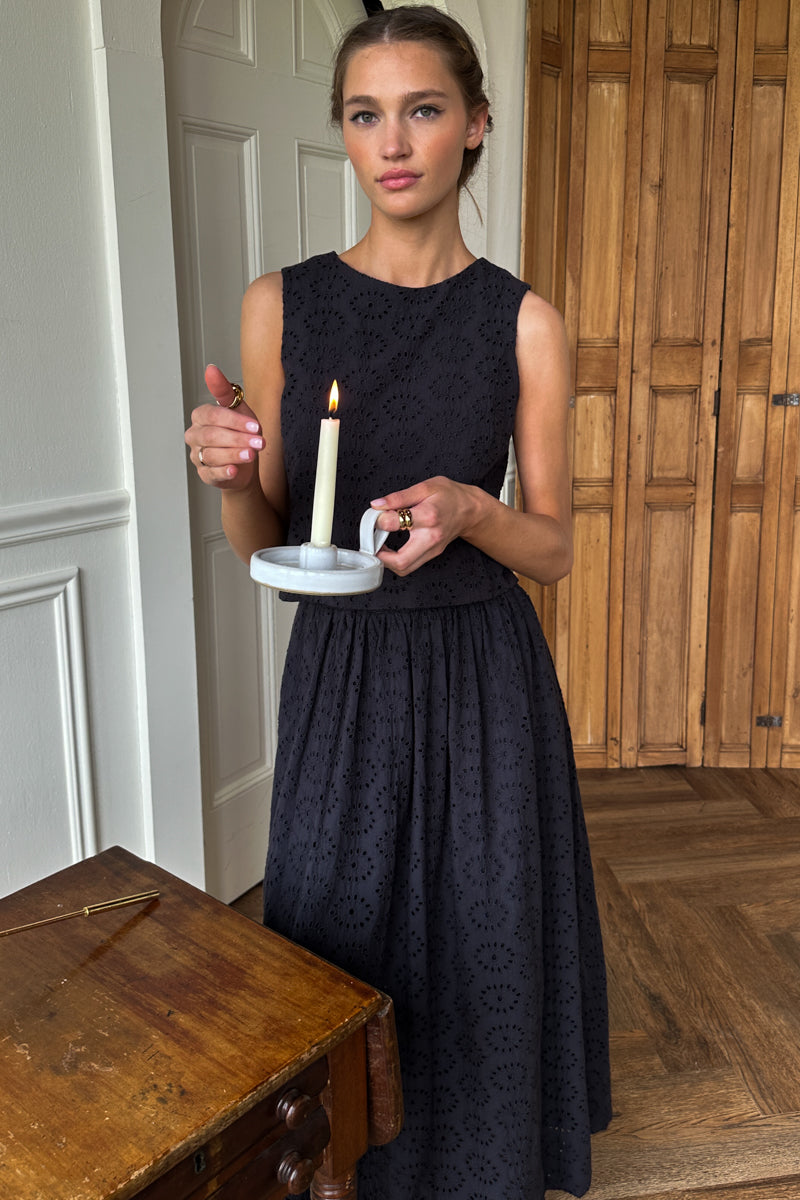 Wide Hem Skirt - Midnight Eyelet