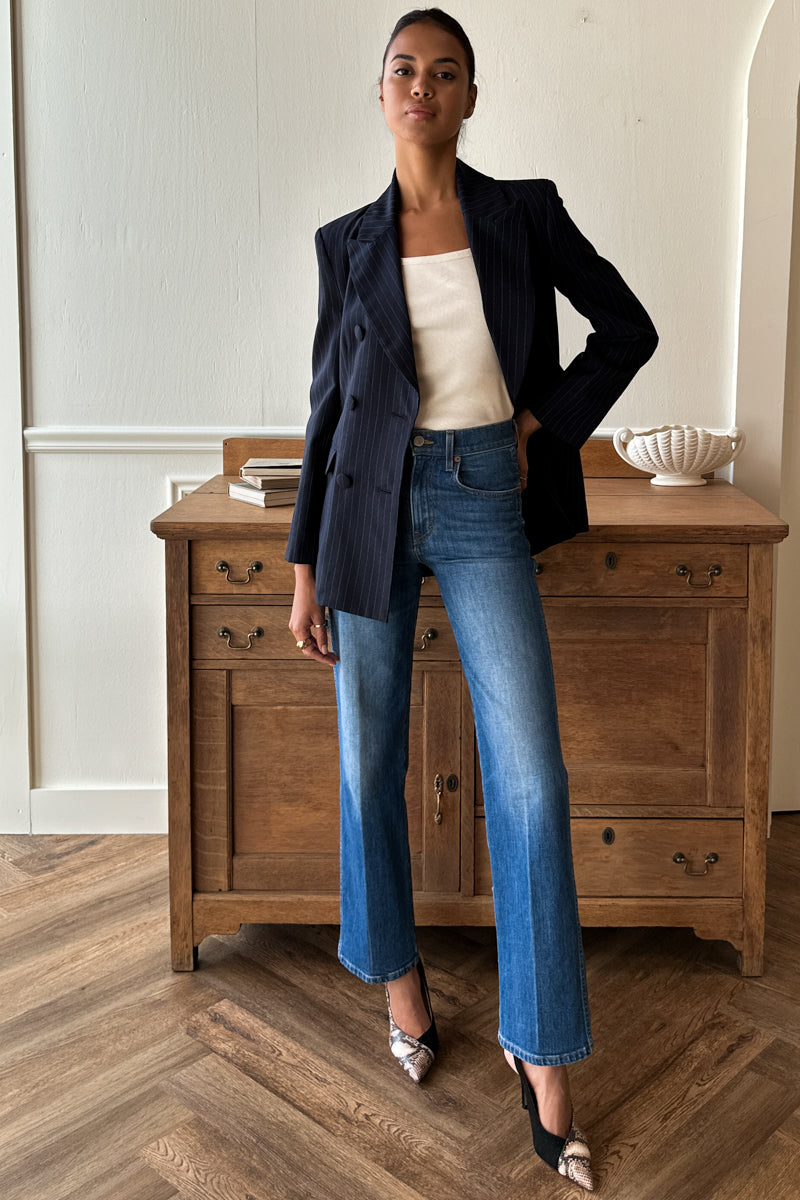 Strong Shoulder Blazer - Navy Pinstripe
