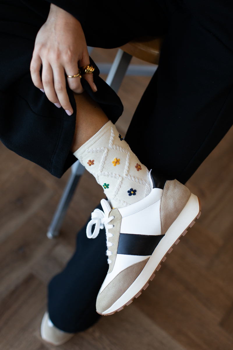 Daily Trainer - Taupe Suede, Black + Ivory Leather