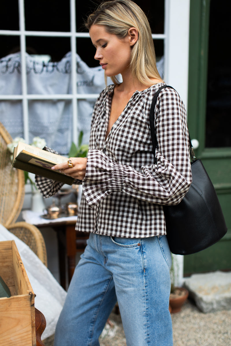 Belle Blouse - Cocoa Gingham