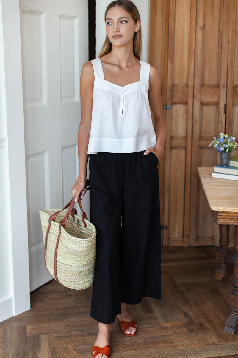 Pull On Pocket Pant - Jet Black Linen