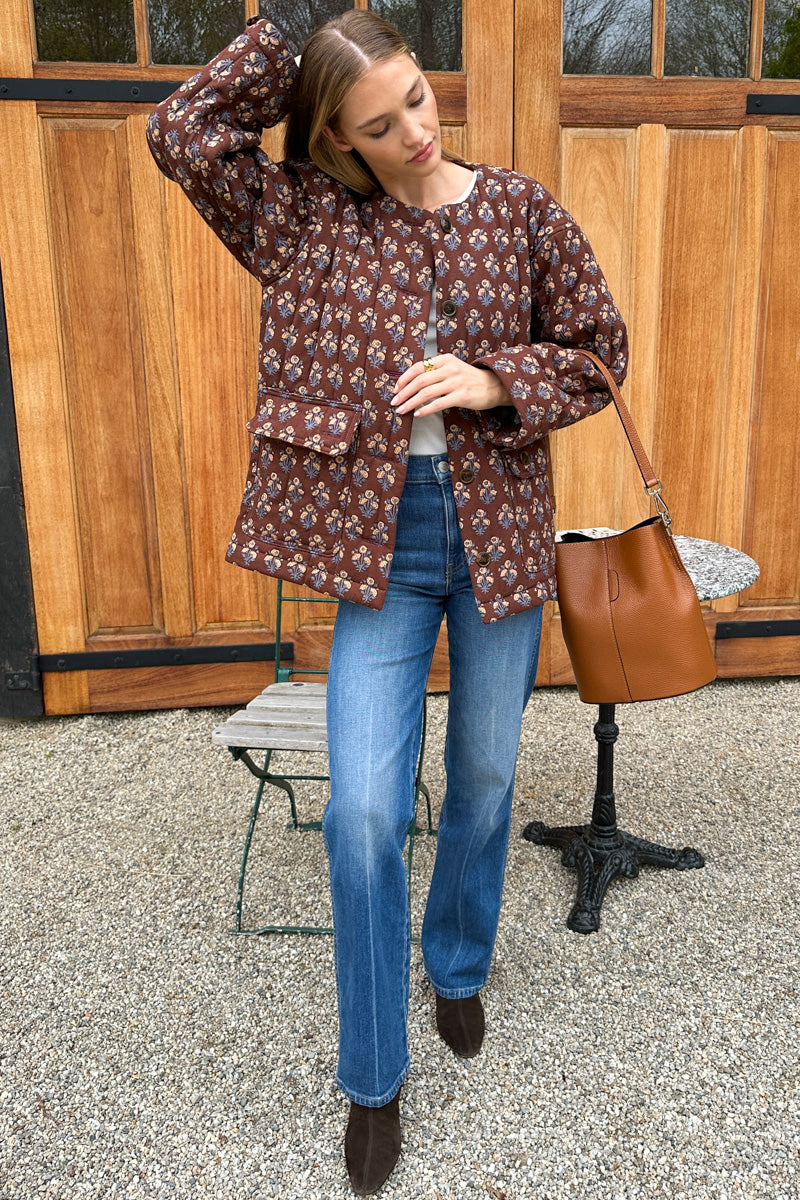 Camp Coat Short - Library Flowers Cocoa Organic