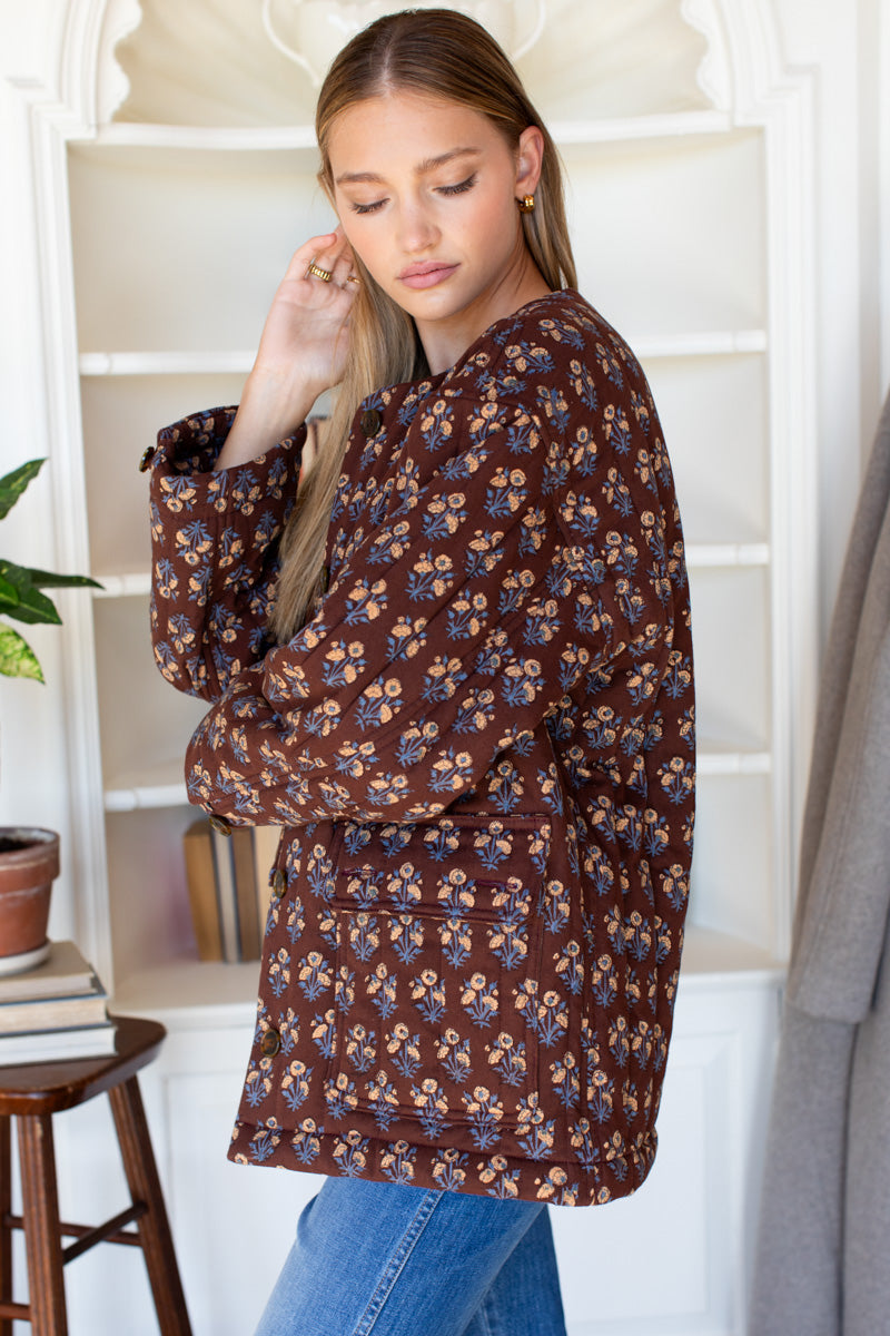 Camp Coat Short - Library Flowers Cocoa Organic