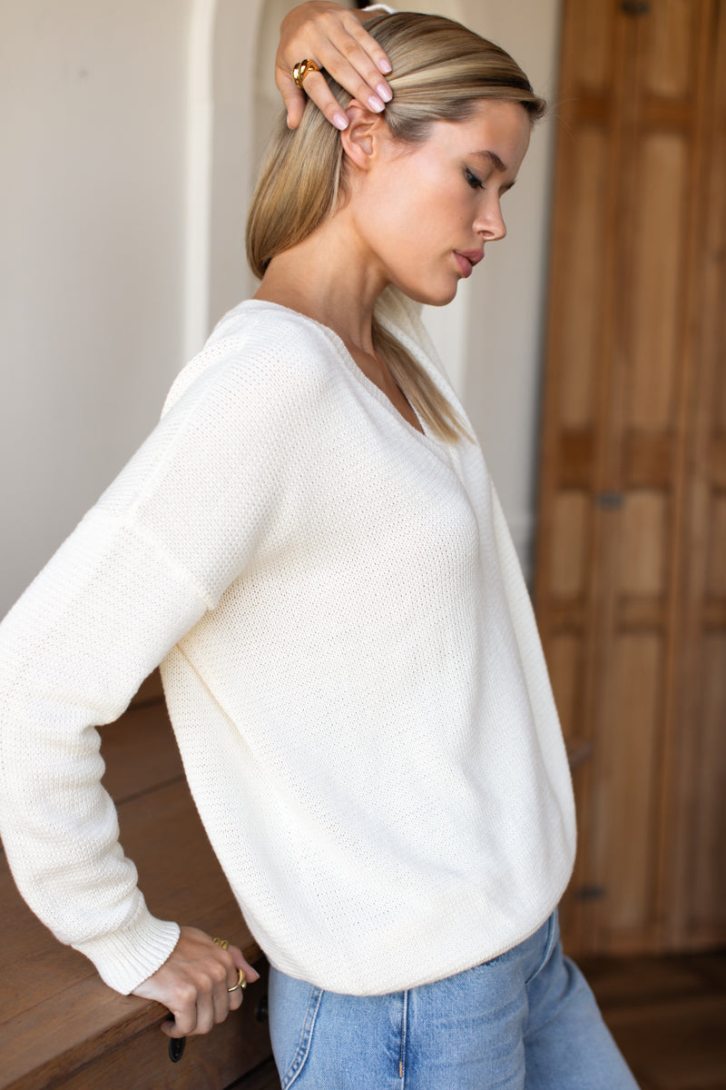 Carolyn V Neck Sweater - Ivory Organic