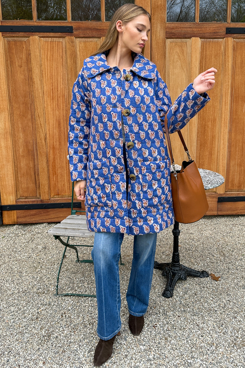 Camp Coat - Blue Paisley Flowers Linen