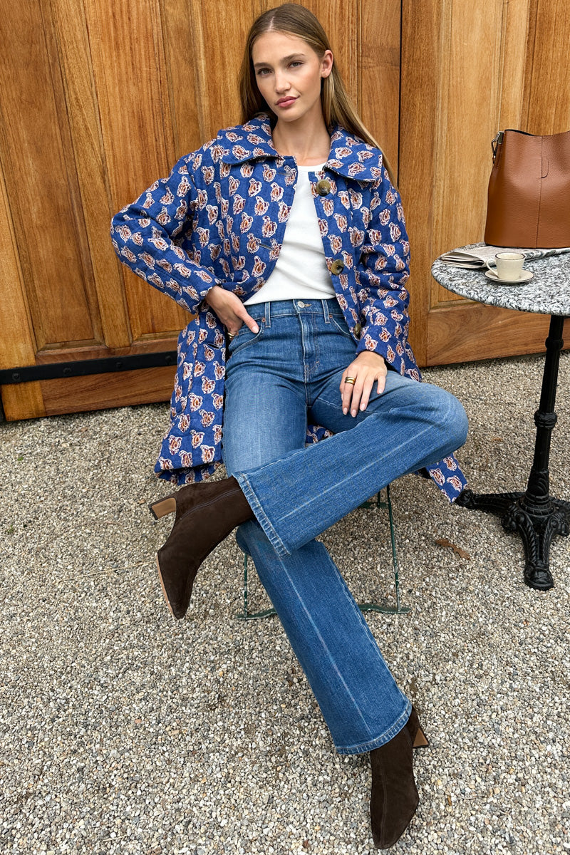 Camp Coat - Blue Paisley Flowers Linen