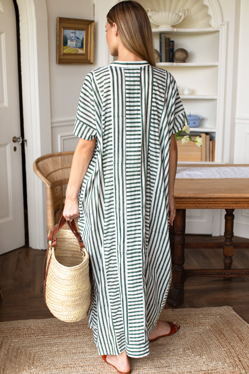 Emerson Caftan - Moss Stripe Organic