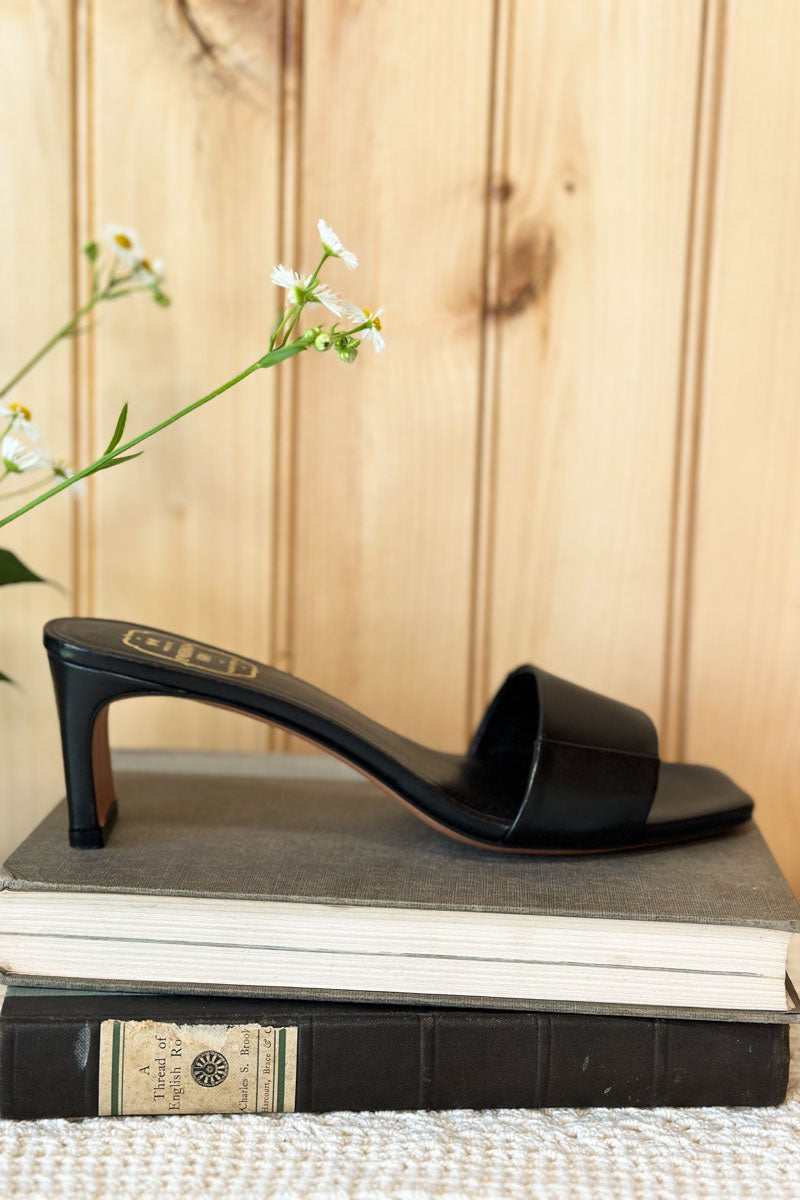 Wide Strap Mule - Black Leather
