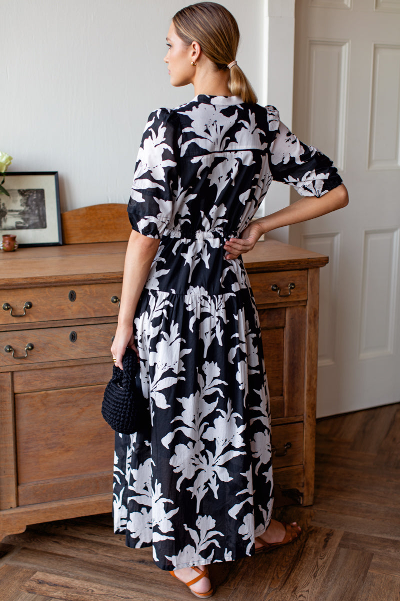 Lucy 4 Basque Dress - Black + Ivory Orchid