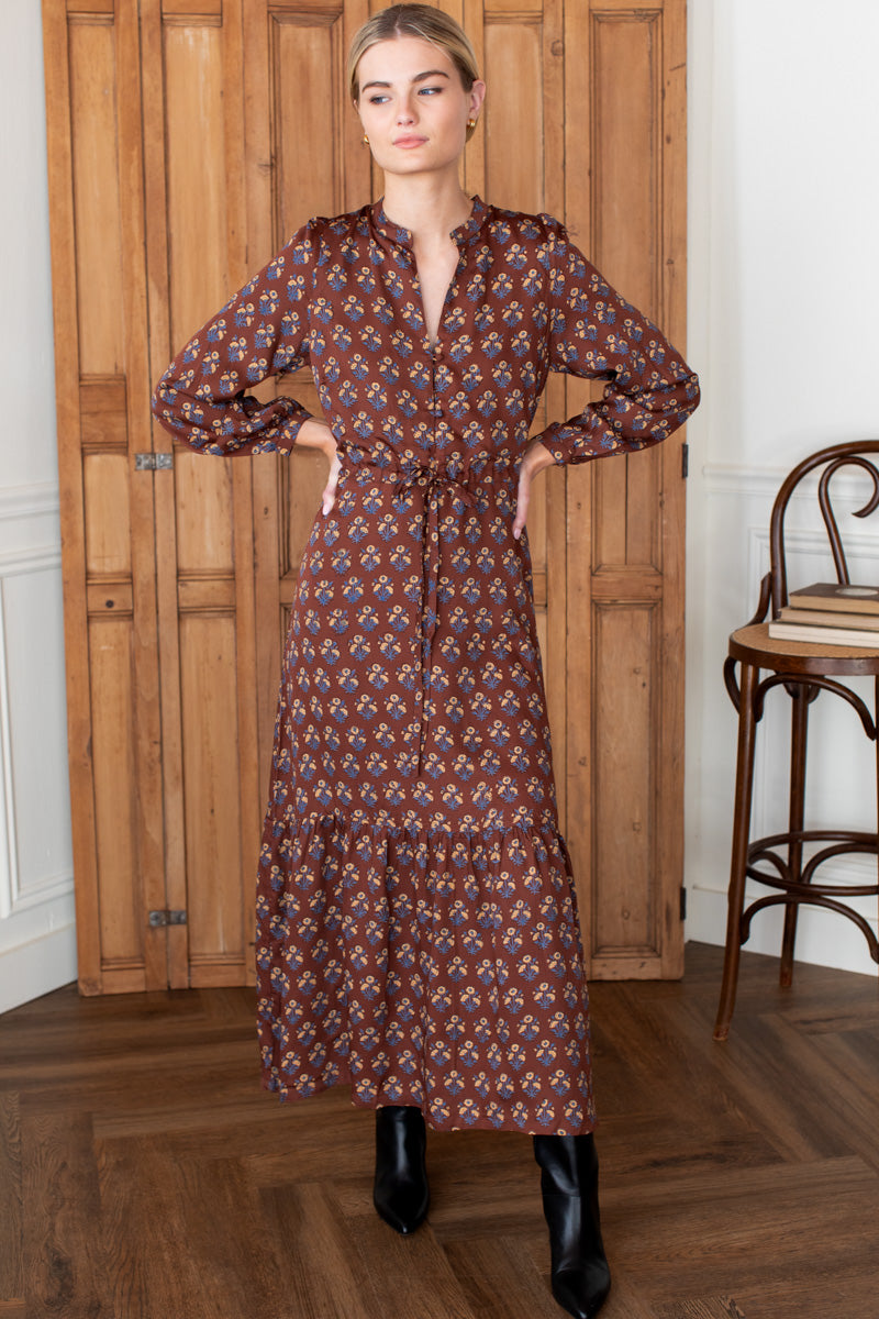 Frances 3 Dress - Library Flowers Cocoa