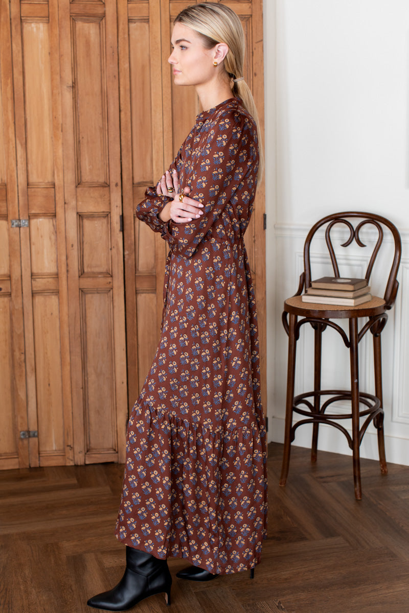 Frances 3 Dress - Library Flowers Cocoa