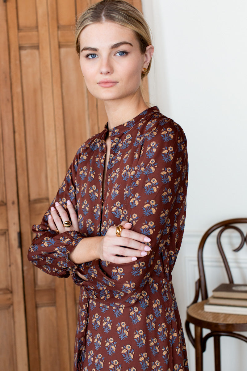 Frances 3 Dress - Library Flowers Cocoa