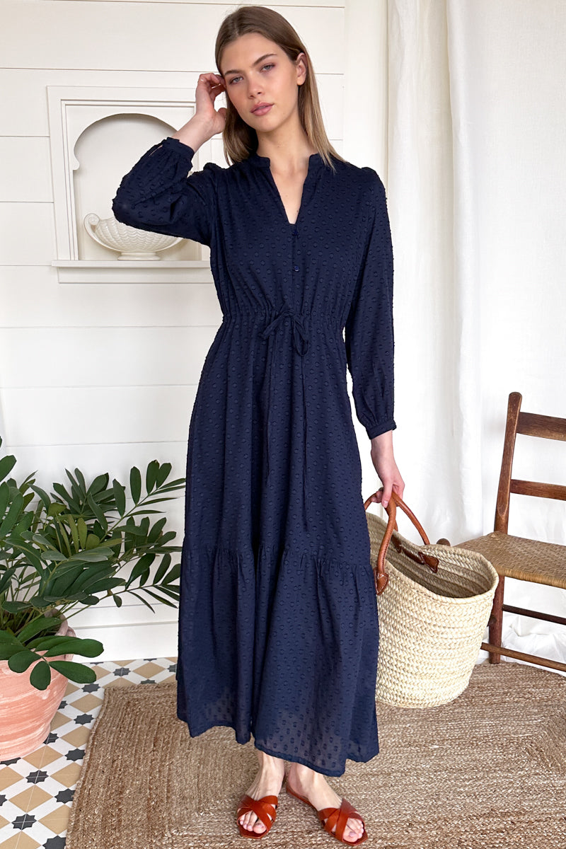 Frances 3 Dress - Maritime Swiss Dot Organic