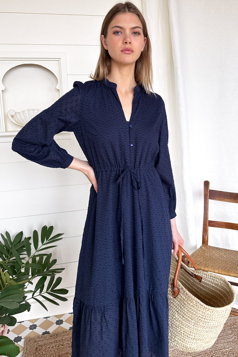 Frances 3 Dress - Maritime Swiss Dot Organic