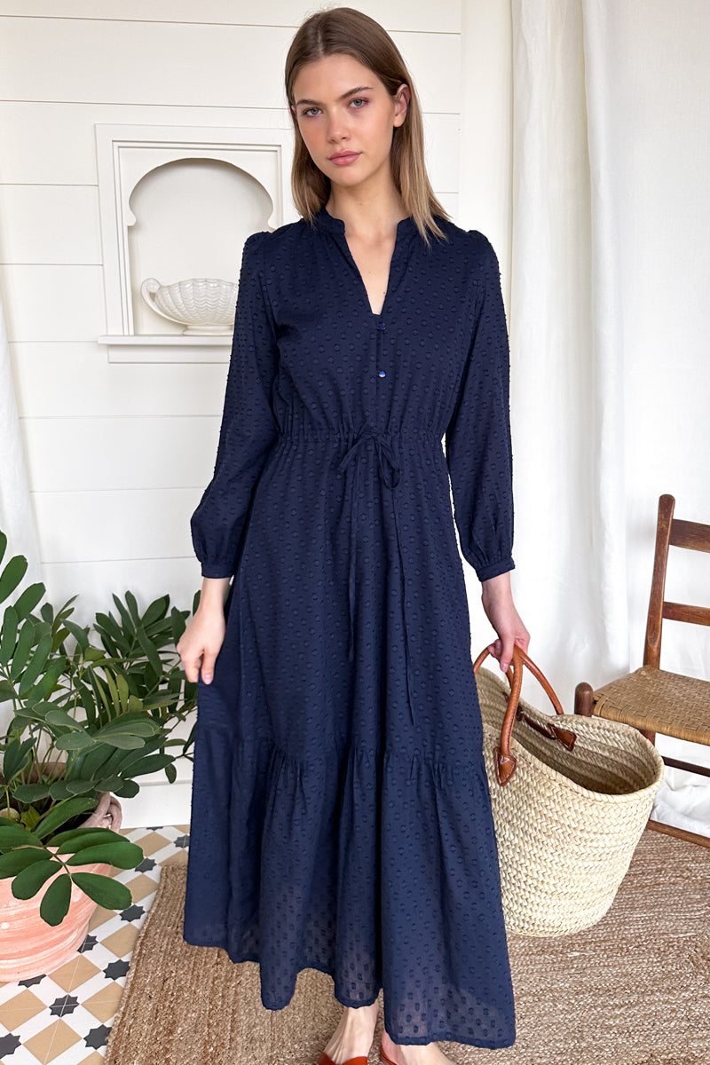 Frances 3 Dress - Maritime Swiss Dot Organic