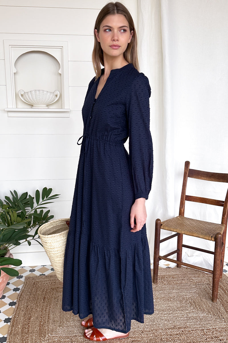 Frances 3 Dress - Maritime Swiss Dot Organic