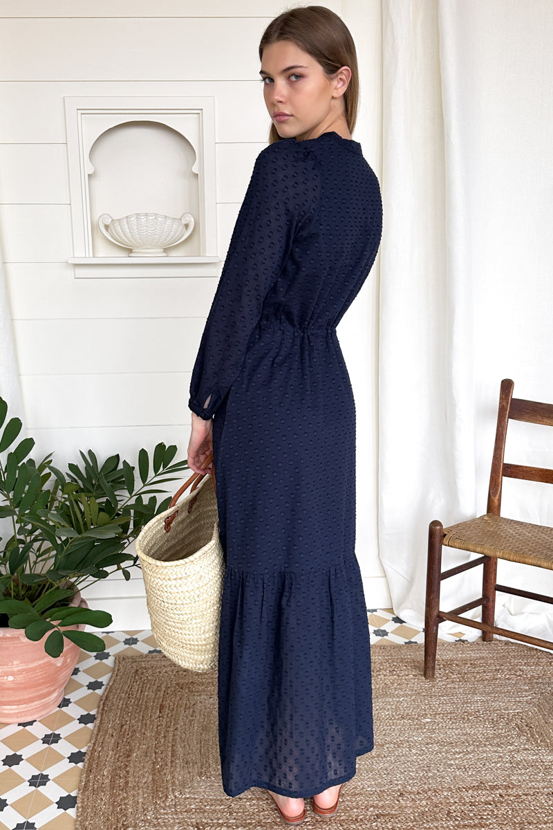 Frances 3 Dress - Maritime Swiss Dot Organic