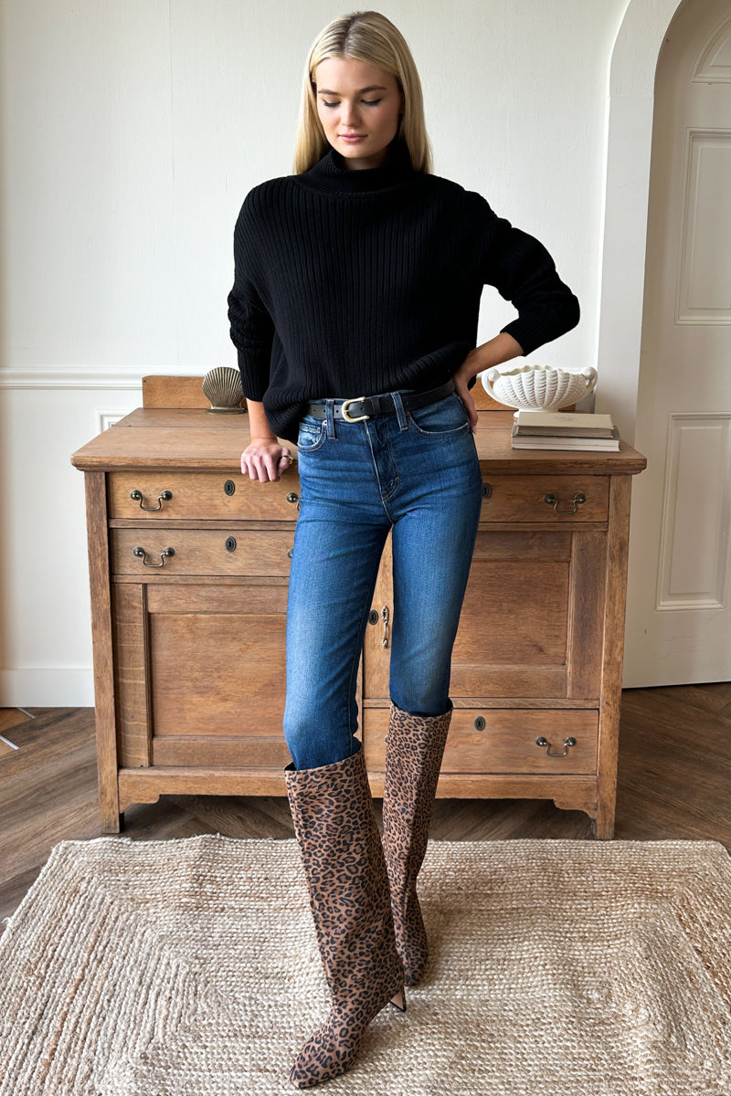 Carolyn Funnel Neck Sweater - Black Organic