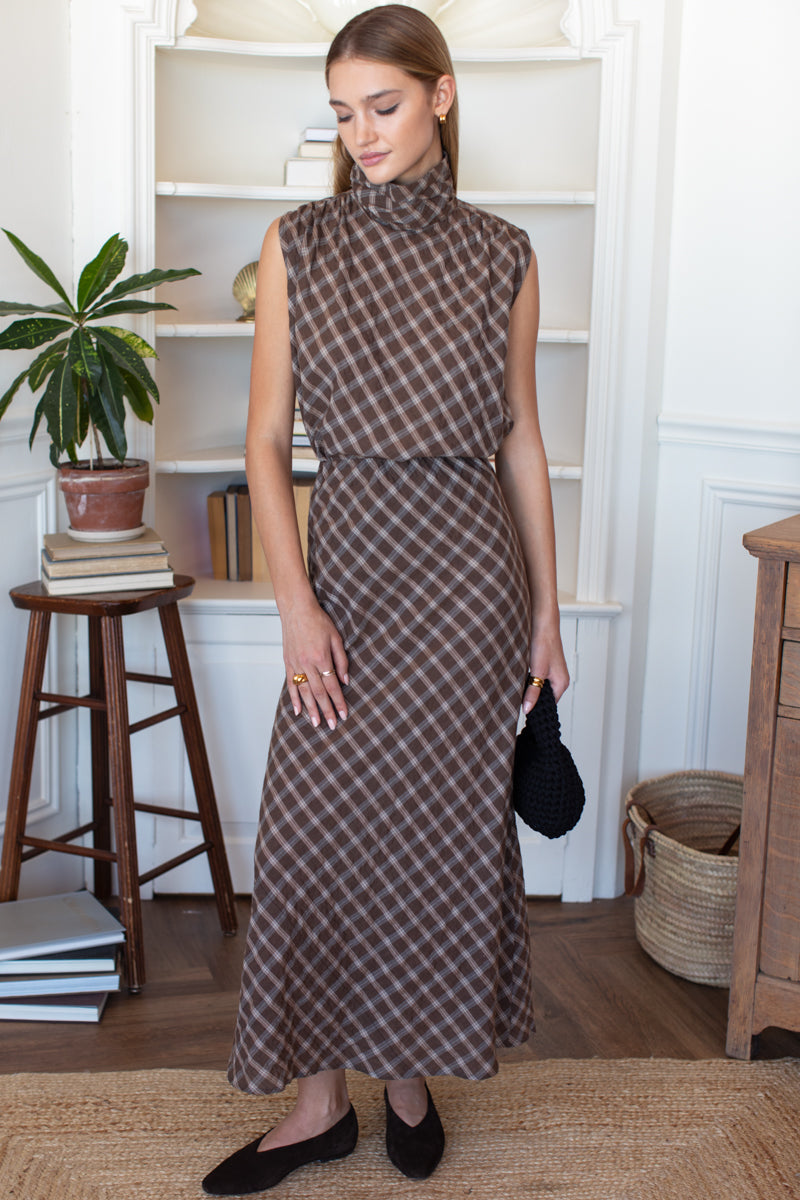 Frederique Sleeveless Blouse - Cocoa Plaid