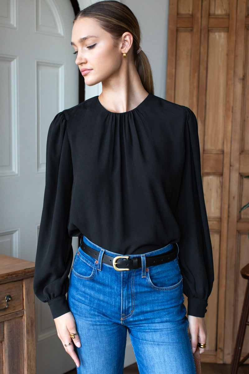 Gathered Neckline Top - Black
