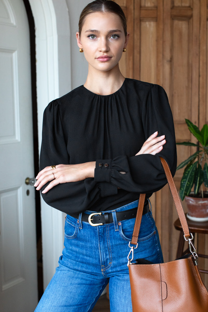 Gathered Neckline Top - Black