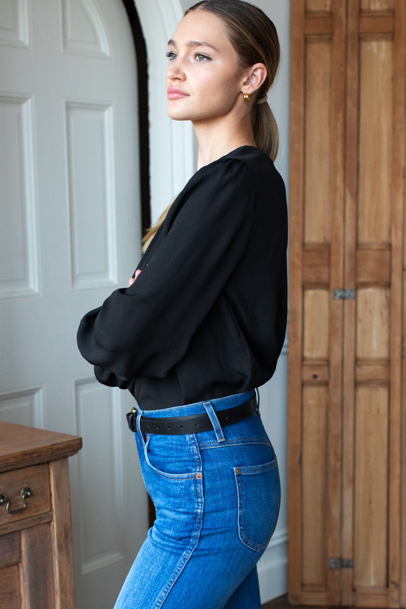 Gathered Neckline Top - Black