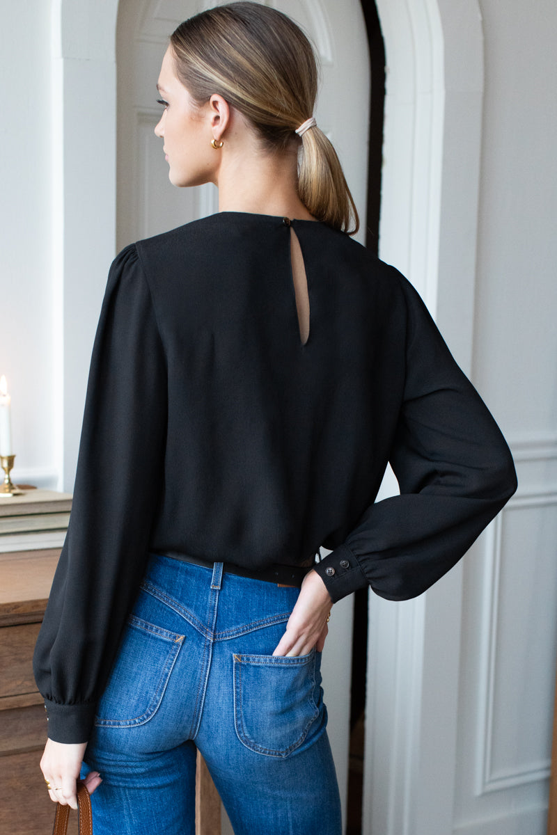 Gathered Neckline Top - Black