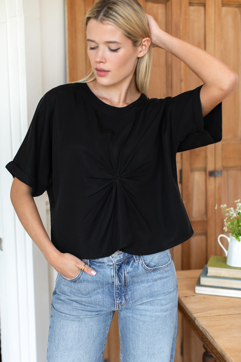 Knot Front Tee - Black Tencel
