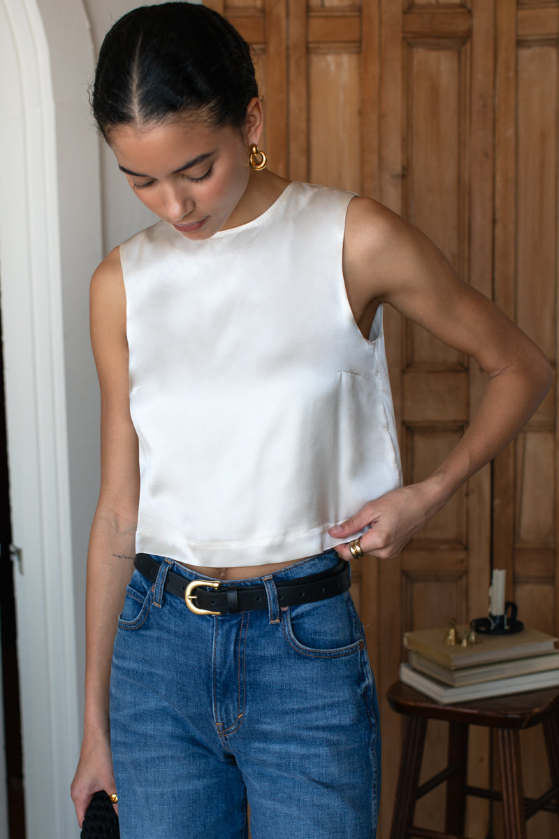 Jeanne Top - Antique White Silk