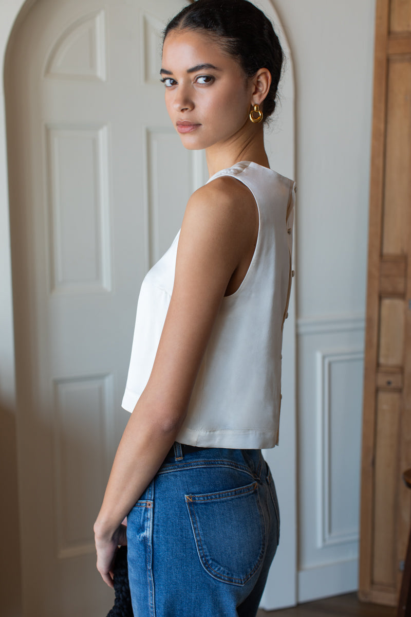 Jeanne Top - Antique White Silk