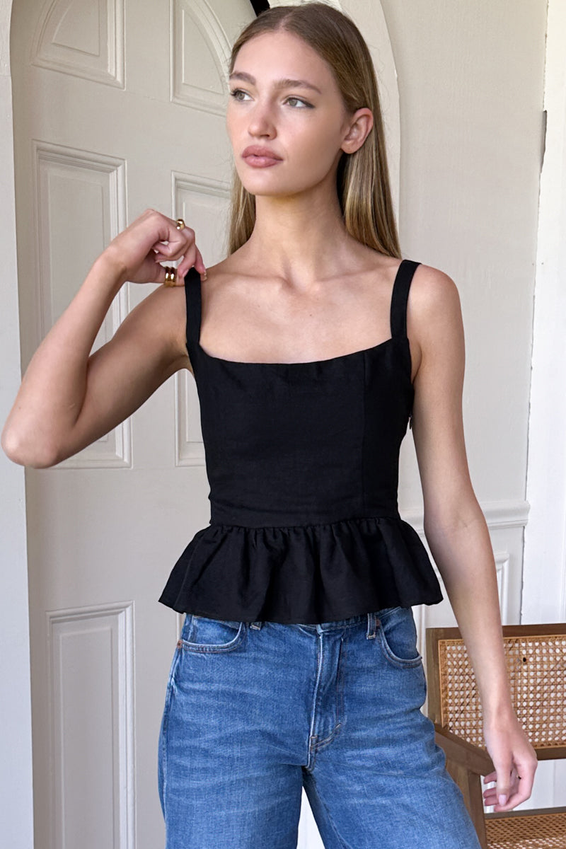 Jour Peplum Top - Black