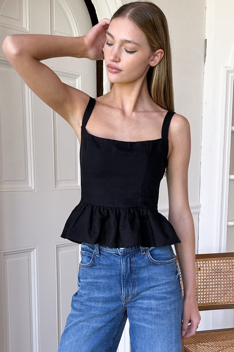 Jour Peplum Top - Black