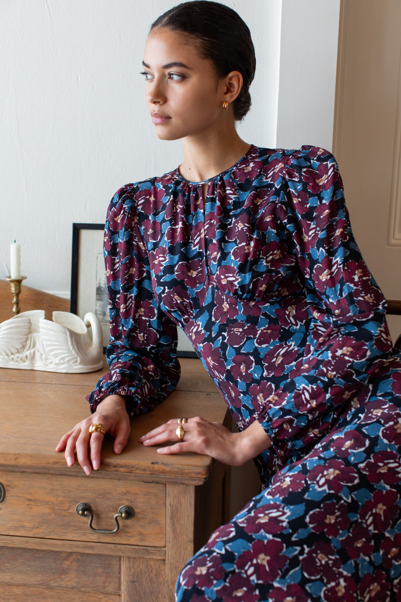 Keyhole Maxi Dress - Wilders Flowers Merlot