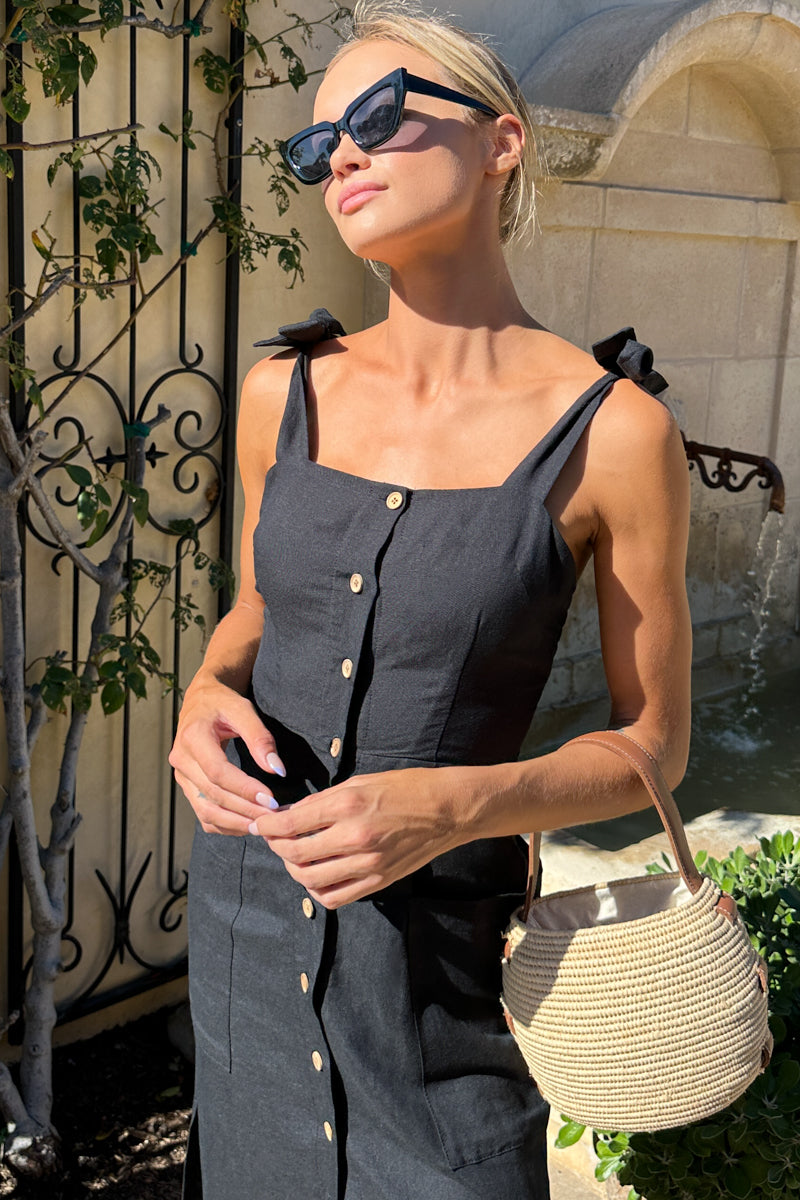 Lillian Dress - Black Linen