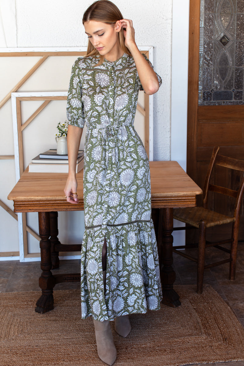 Lucy 4 Short Sleeve Dress - Arles Gothic Olive