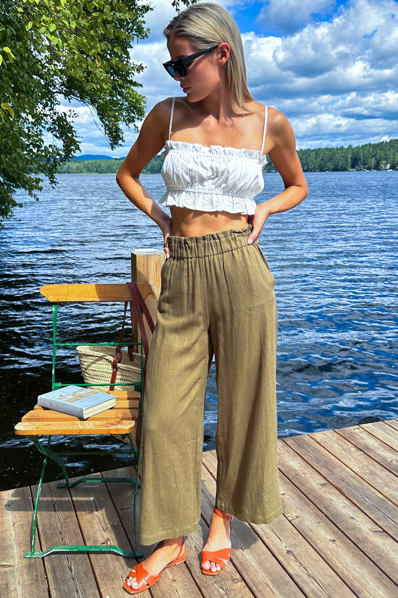Pull On Pocket Pant - Gothic Olive Linen