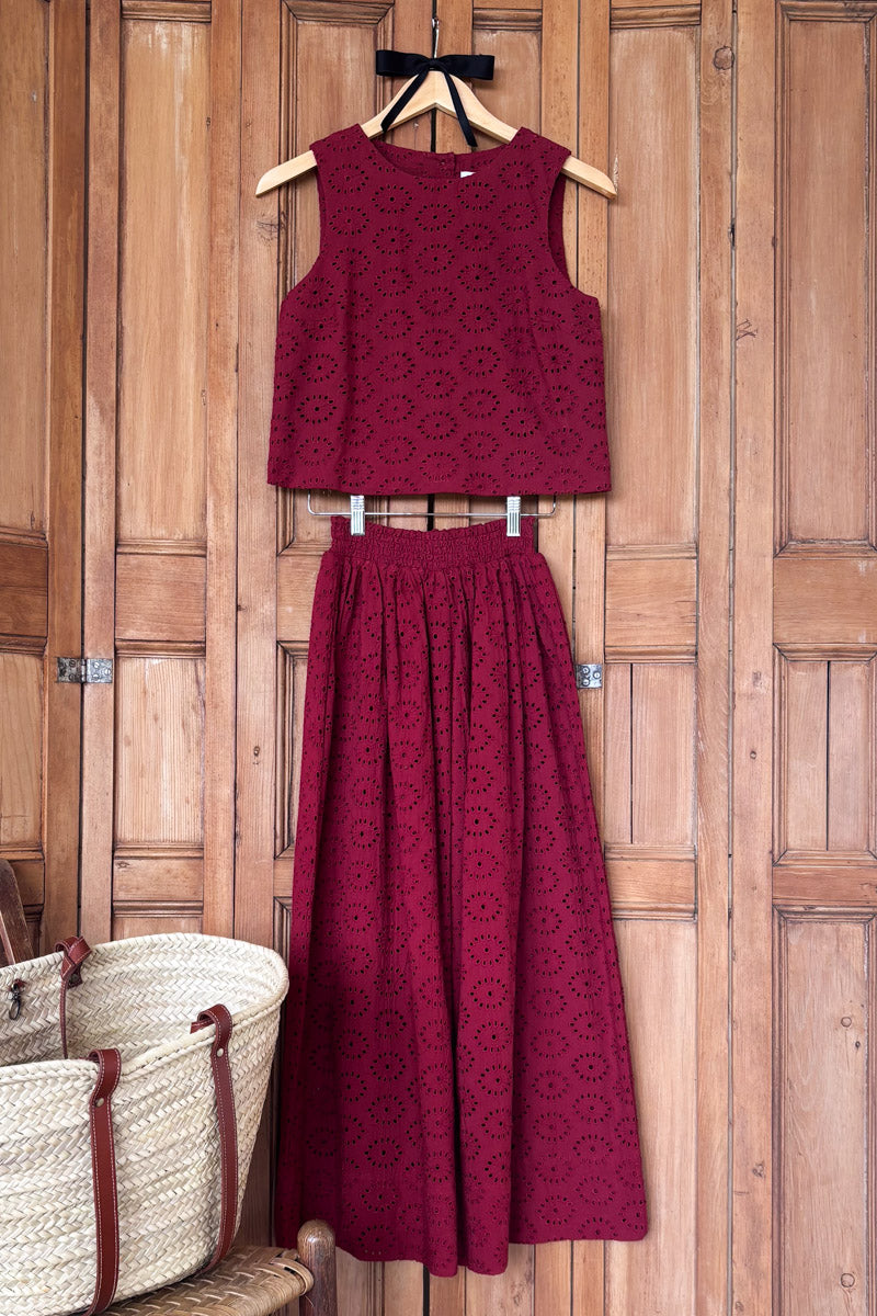 Wide Hem Skirt - Rouge Eyelet