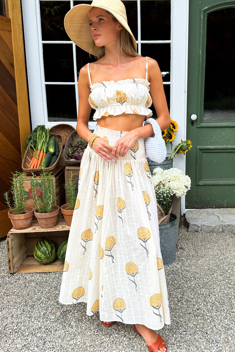 Smocked Maxi Skirt - Fan Flowers Marigold