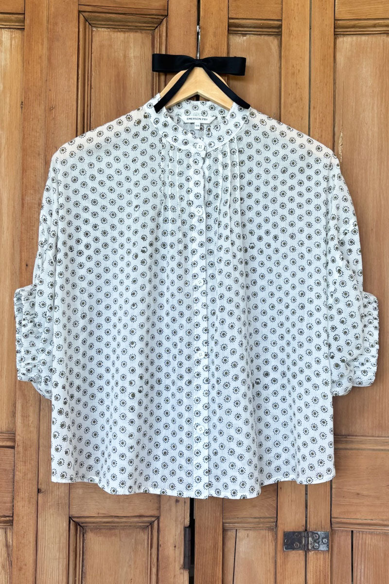 Mandarin Collar Top - Signet Olive Organic