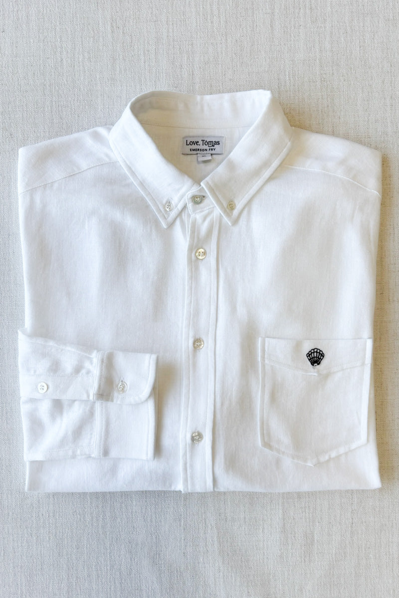 Ryan Shirt - White Linen Shell Embroidery