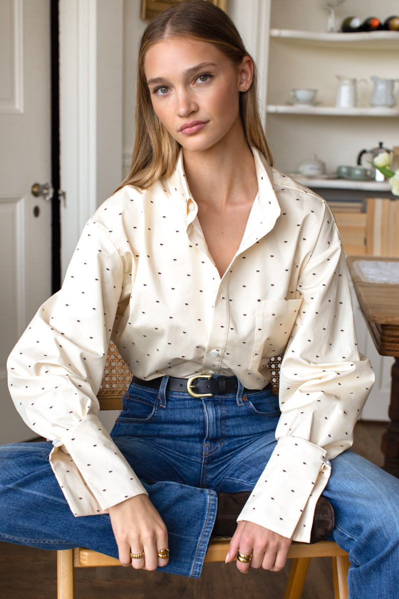 Pleated Wide Cuff Shirt - Tiger Print