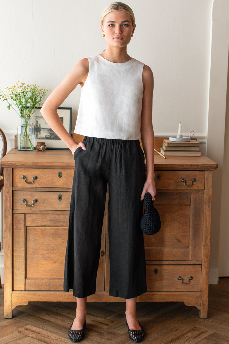 Pull On Pocket Pant - Jet Black Linen