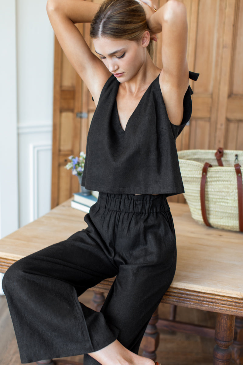 Pull On Pocket Pant - Jet Black Linen