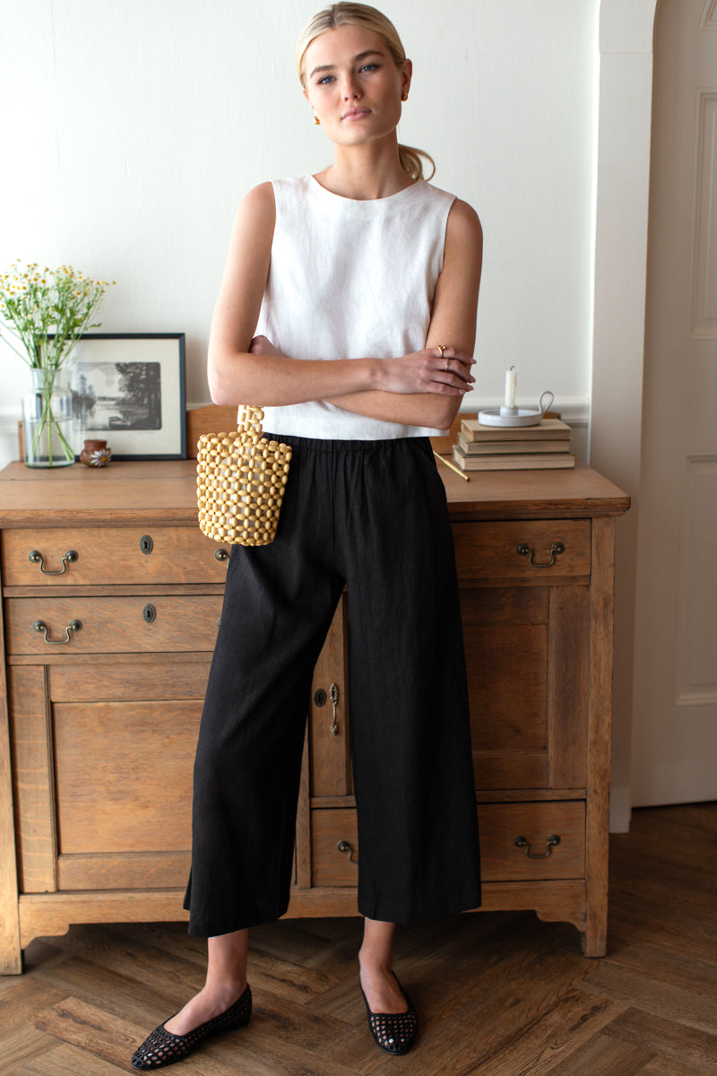 Pull On Pocket Pant - Jet Black Linen