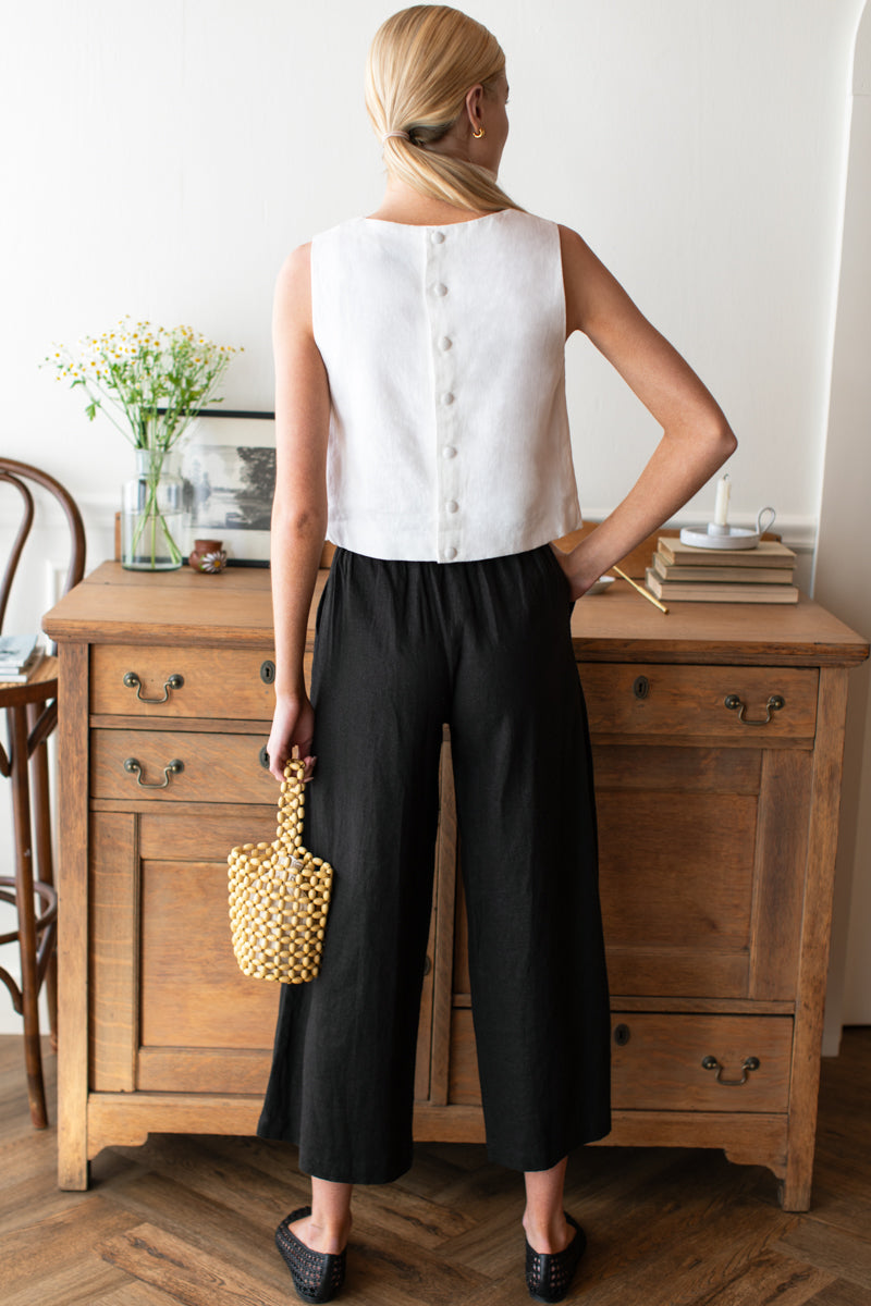 Pull On Pocket Pant - Jet Black Linen