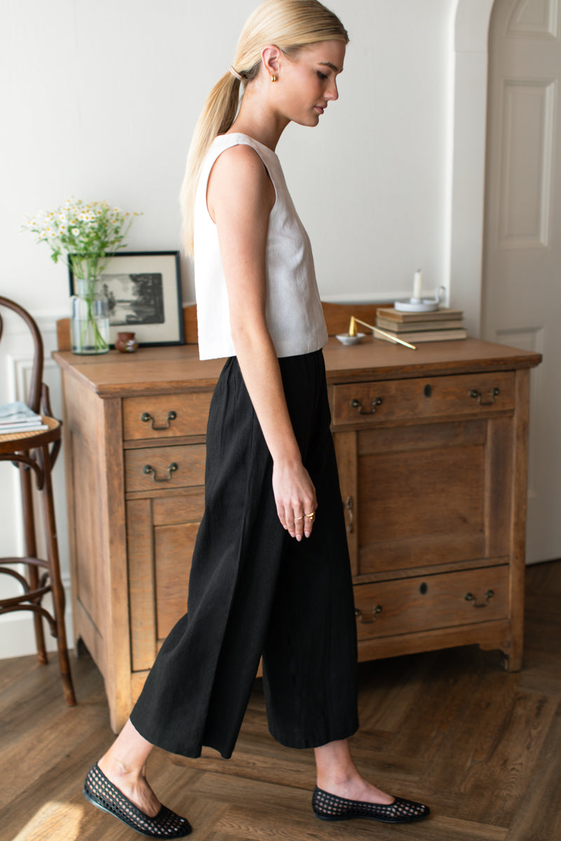 Pull On Pocket Pant - Jet Black Linen