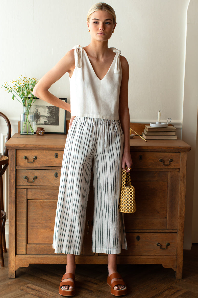 Tie Shoulder Mod Top - Ivory Linen