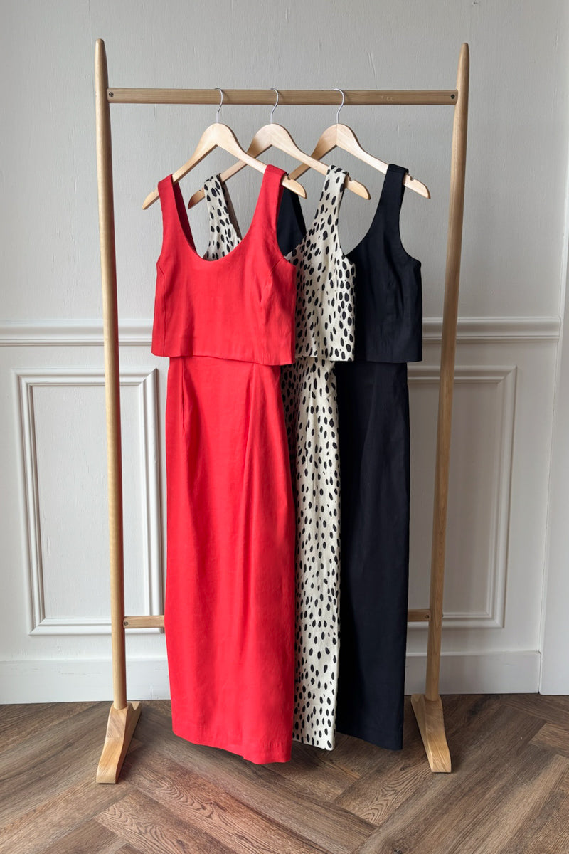 Roma Midi Dress - Leopard Stretch Linen